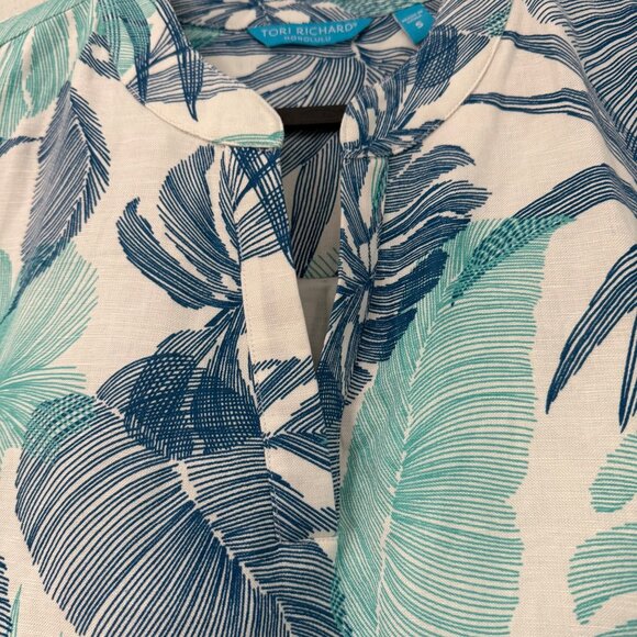 Tori Richard Honolulu Blue Floral Hawaiian Linen Blend Shirt Dress Womens Small - Picture 3 of 7